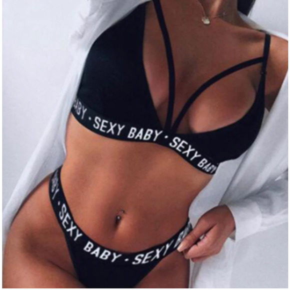 Boutique Other - Sporty Sexy Black Neon Green Sexy Bra Panty Thong Set